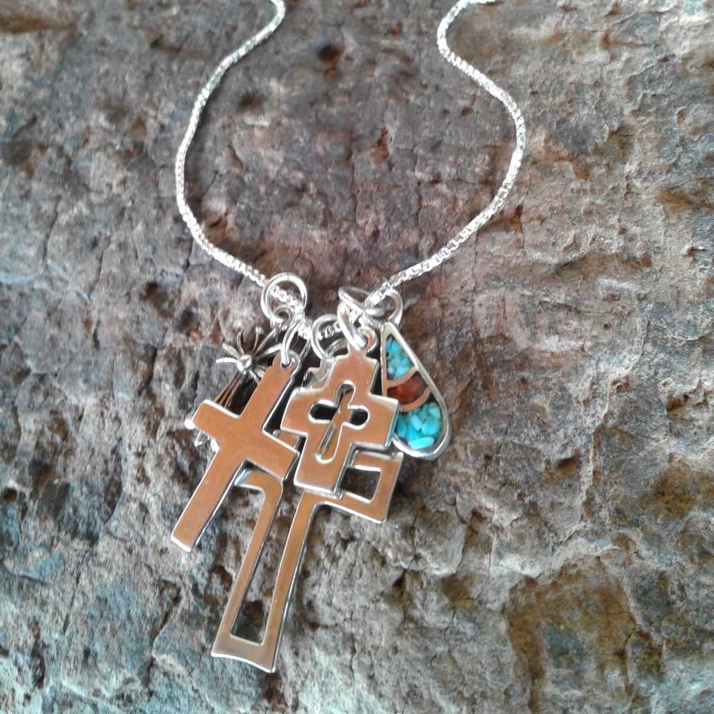 Sterling Silver Cross Charms NECKLACE - Picture 9 of 15